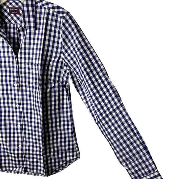 UNTUCKit Blue White Gingham Checkered Button Down Womens 0 Classic Preppy NWT - Picture 5 of 13